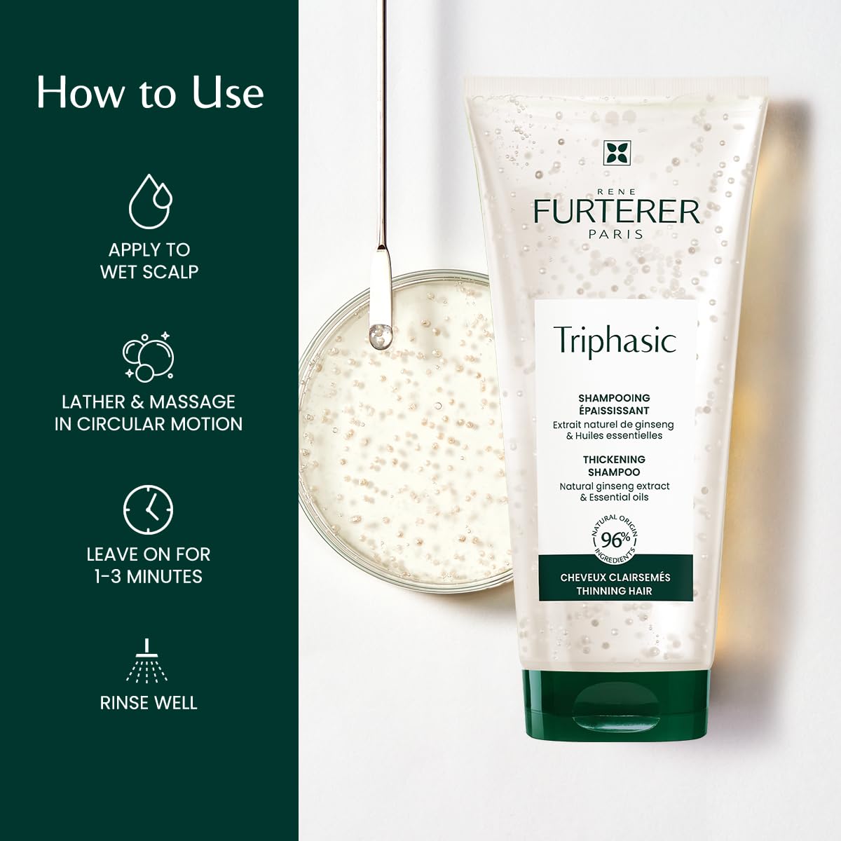 René Furterer shampoo lathering on wet hair showing invigorating cleanse