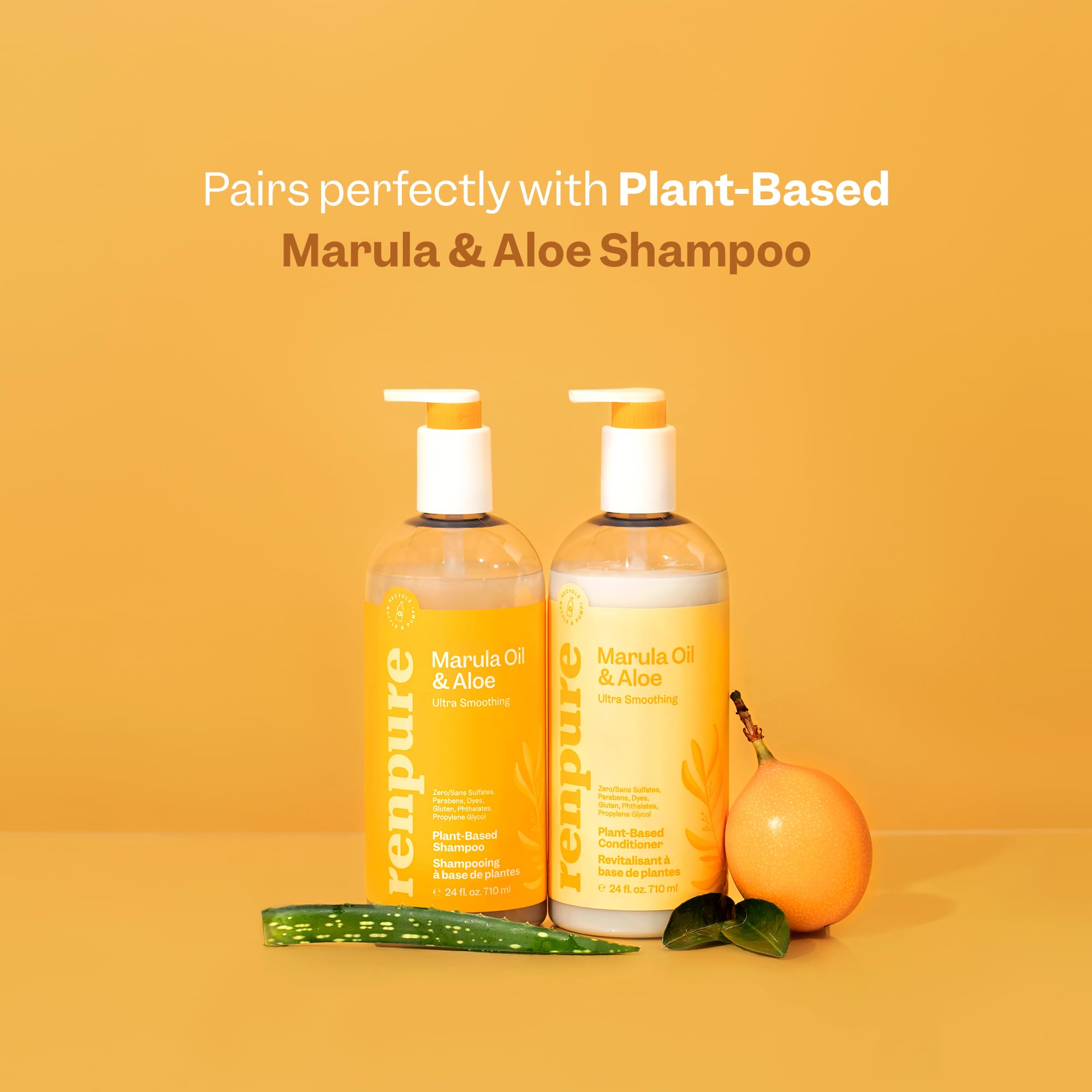 RENPURE applying conditioner in shower, shows detangling and frizz control