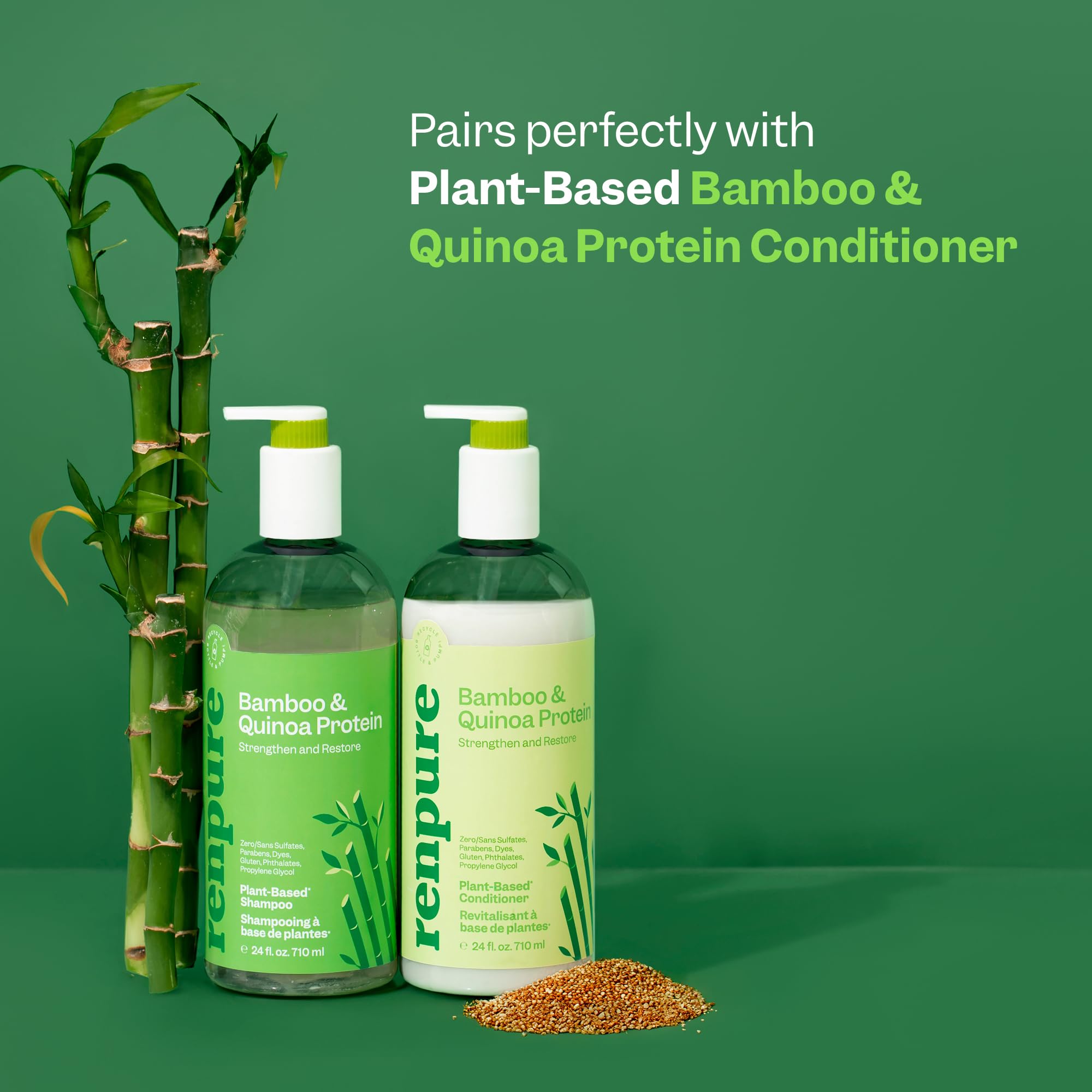 RENPURE bamboo and quinoa ingredients displayed to show natural origin