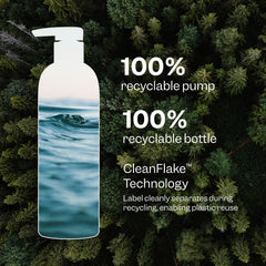 RENPURE recyclable bottle and ingredient label promoting eco-friendly packaging benefit