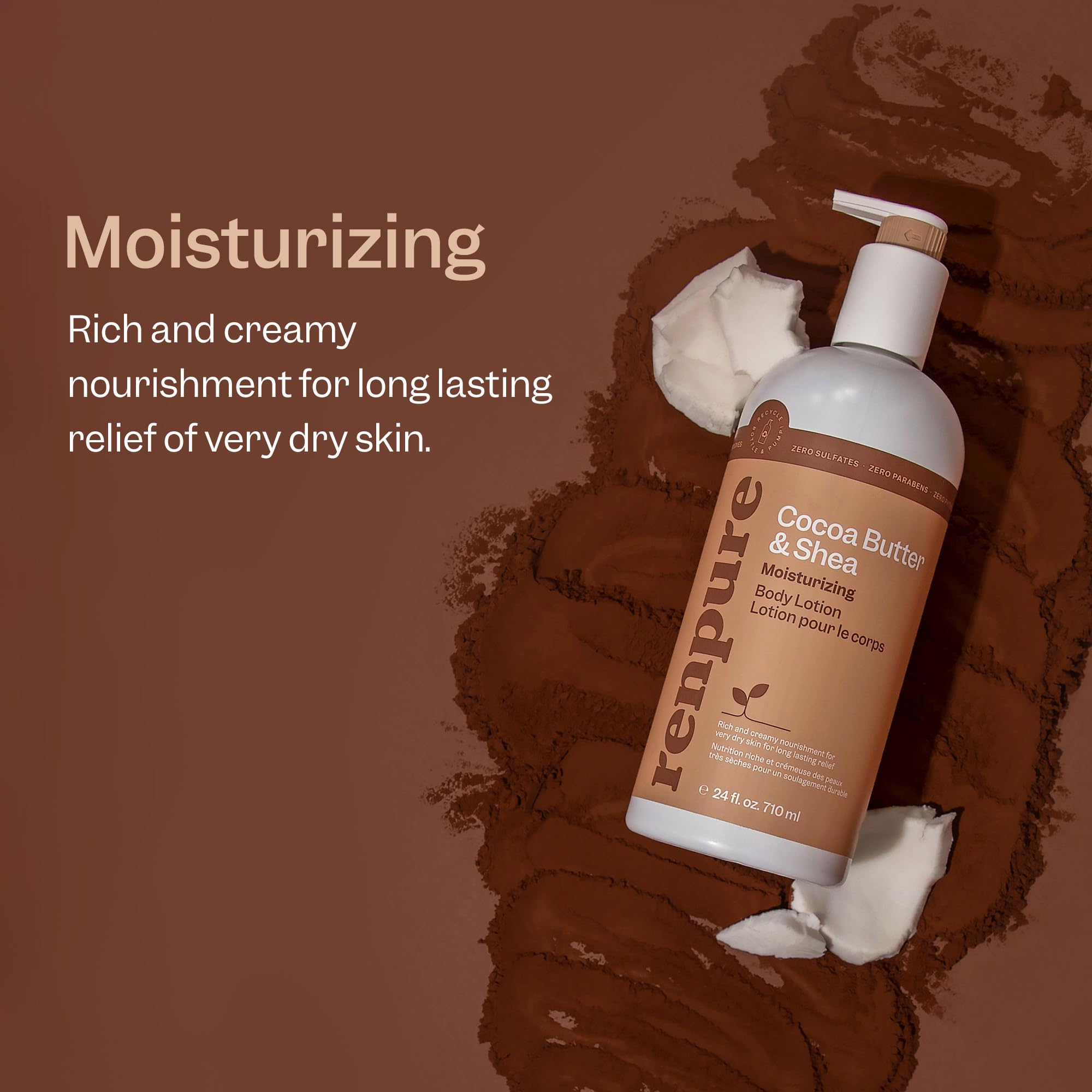 Renpure close-up of creamy lotion texture highlighting rich hydration benefits