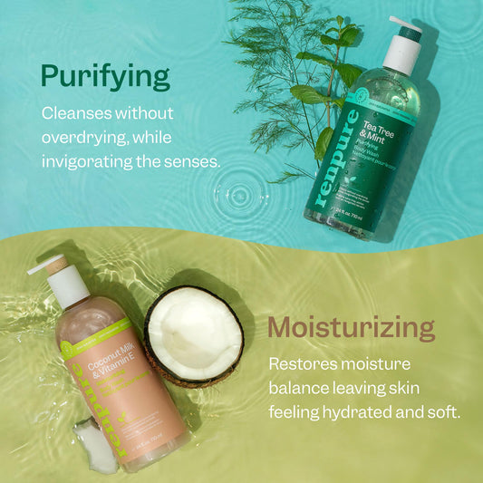 RENPURE close-up label of Tea Tree & Mint highlighting natural ingredient information
