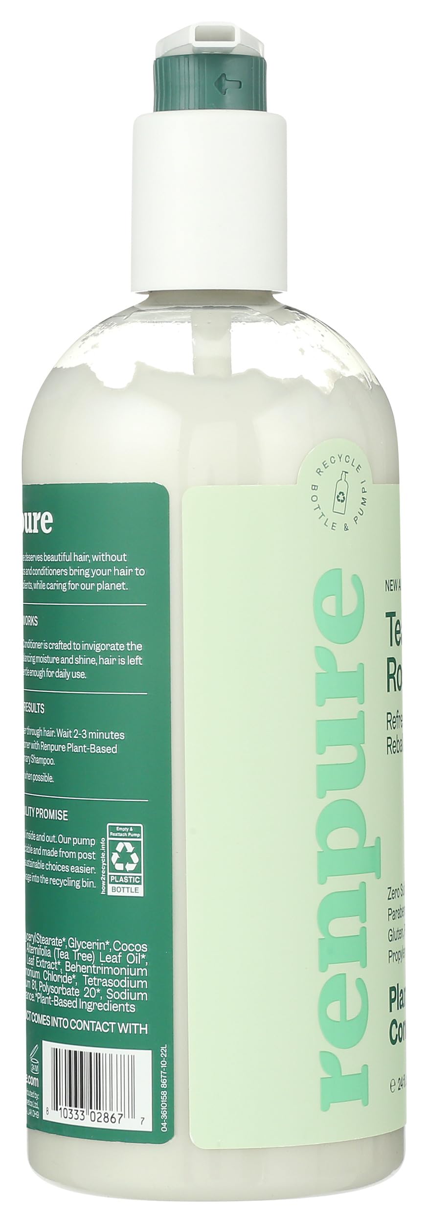 Renpure conditioner dispensed in hand demonstrating controlled pump use