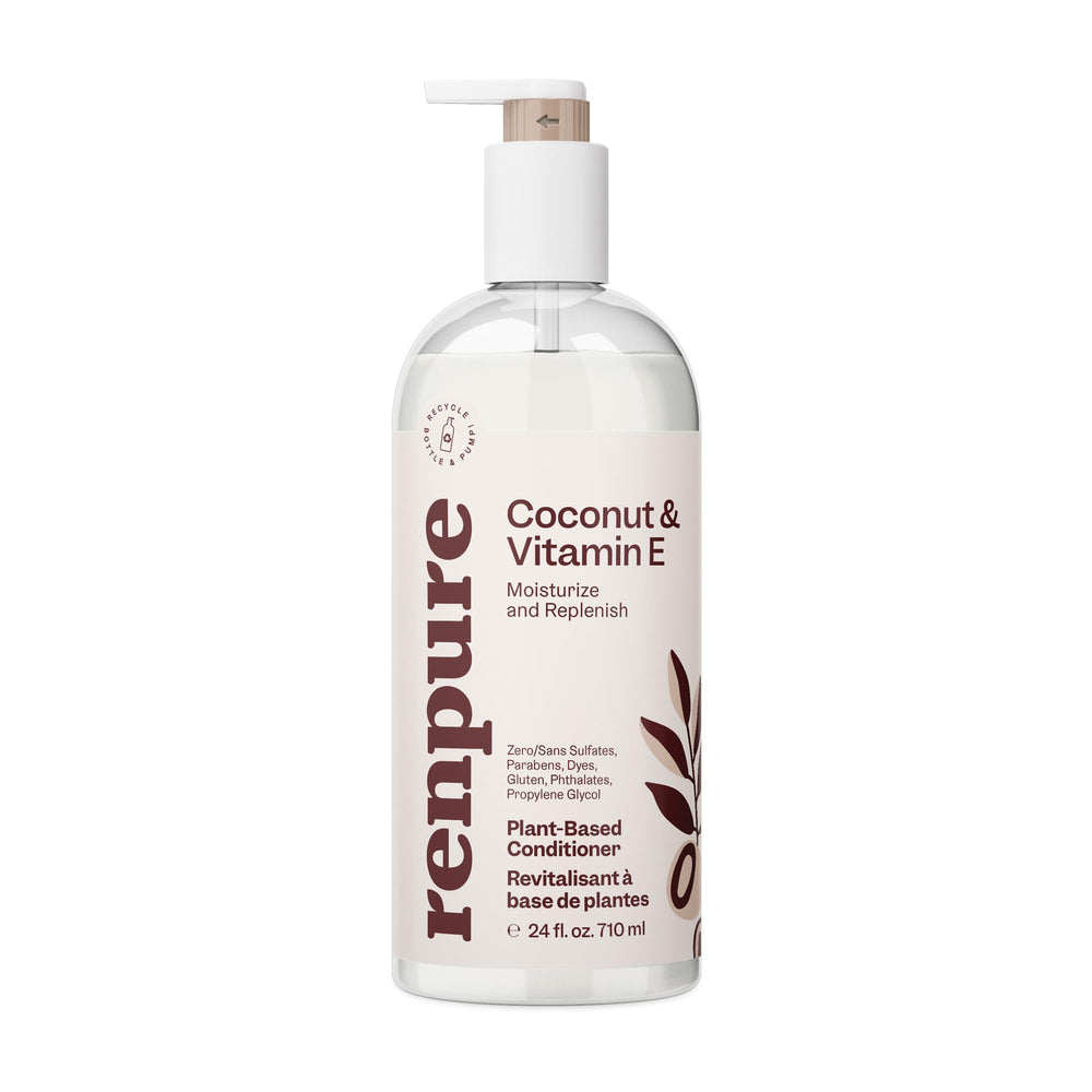 renpure front bottle showing coconut vitamin e conditioner and benefits