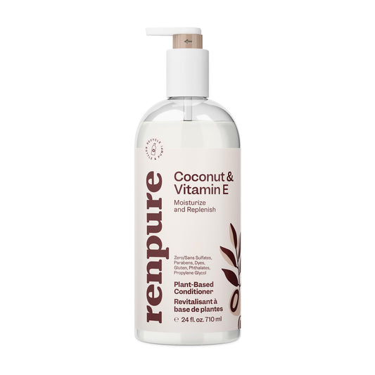 renpure front bottle showing coconut vitamin e conditioner and benefits
