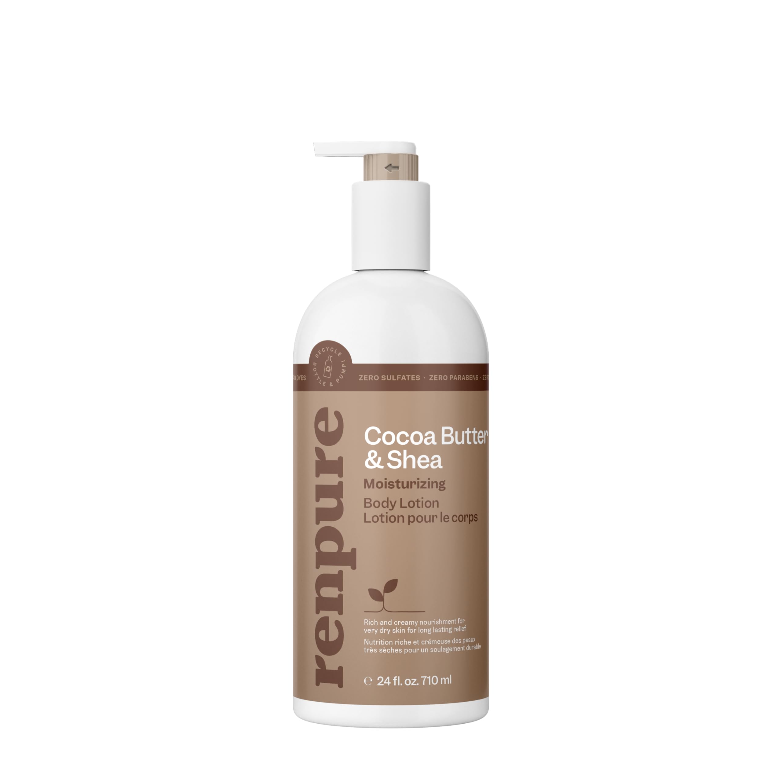 Renpure front pump bottle showing 24 fl oz and product branding for easy dispensing