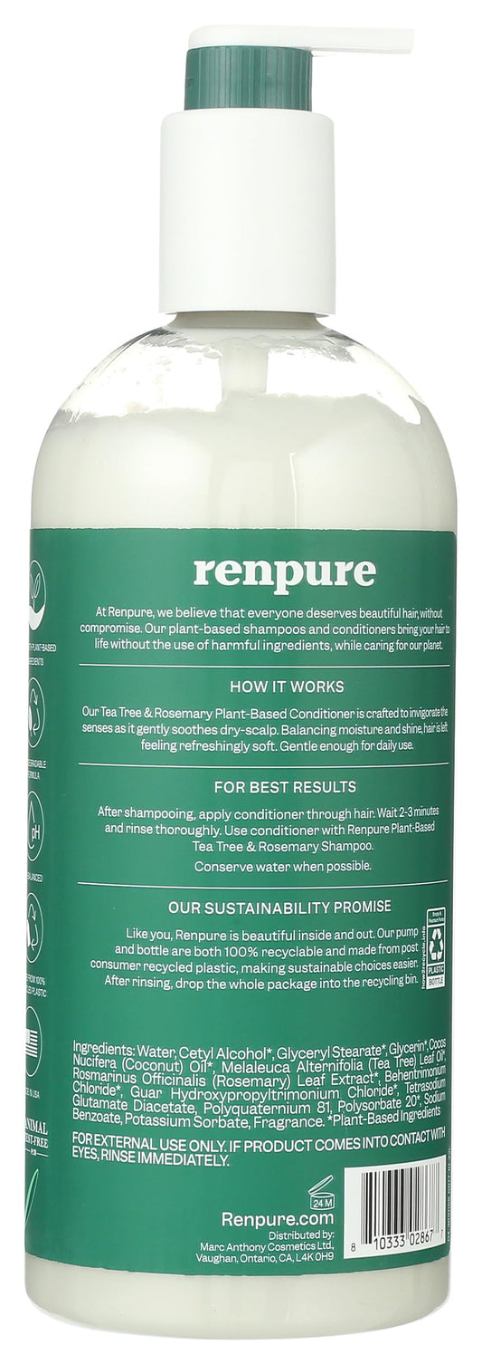 Renpure label close-up highlighting tea tree and rosemary ingredients info