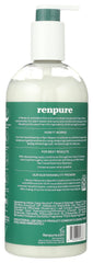 Renpure label close-up highlighting tea tree and rosemary ingredients info