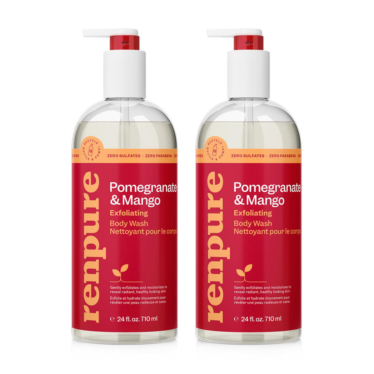 RENPURE front view of two 24 fl oz bottles showing product and scent benefits