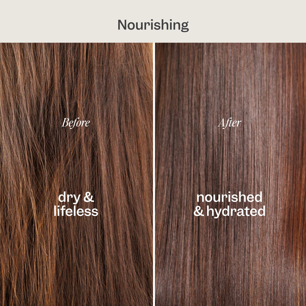 RENPURE mist on hair strand revealing softening texture benefit