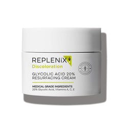 Replenix front packaging showing glycolic 20% for visible resurfacing