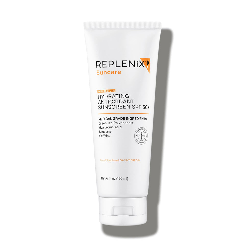 Replenix front packaging displaying SPF 50+ and dermatologist-developed benefit