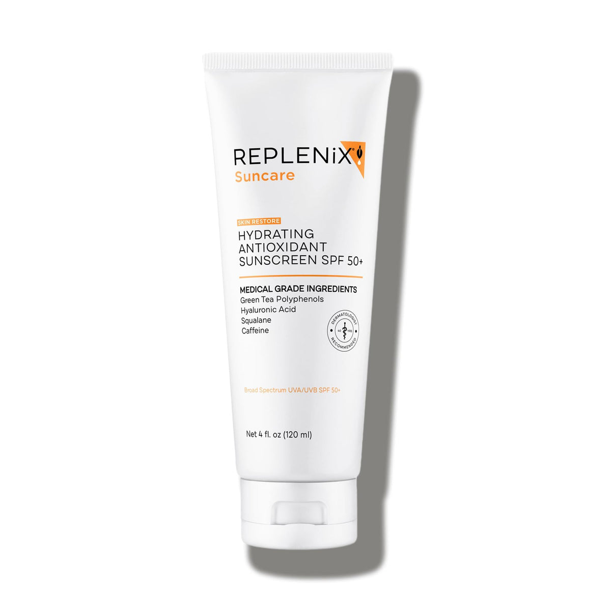 Replenix front packaging displaying SPF 50+ and dermatologist-developed benefit