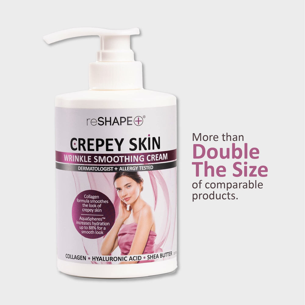 Reshape+ next to a ruler and hand, communicates true 15 fl oz scale and lasting supply benefit