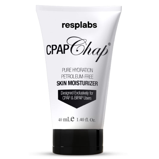 RespLabs cpapchap front tube showing branding and size, highlights travel-ready convenience