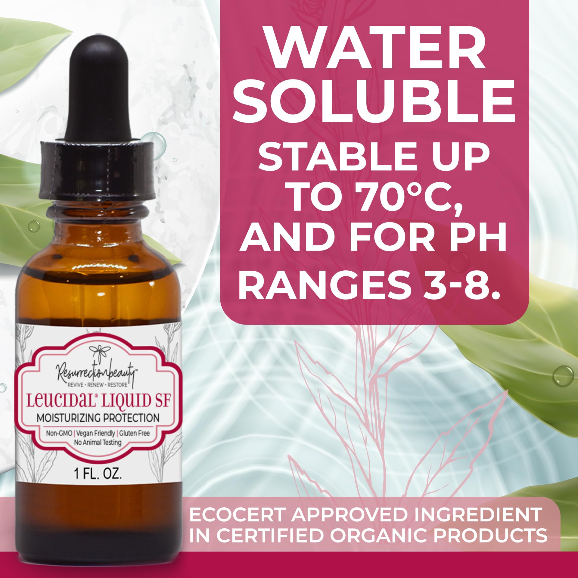 RESURRECTIONbeauty Leucidal Liquid SF clear fluid texture demonstrating lightweight feel