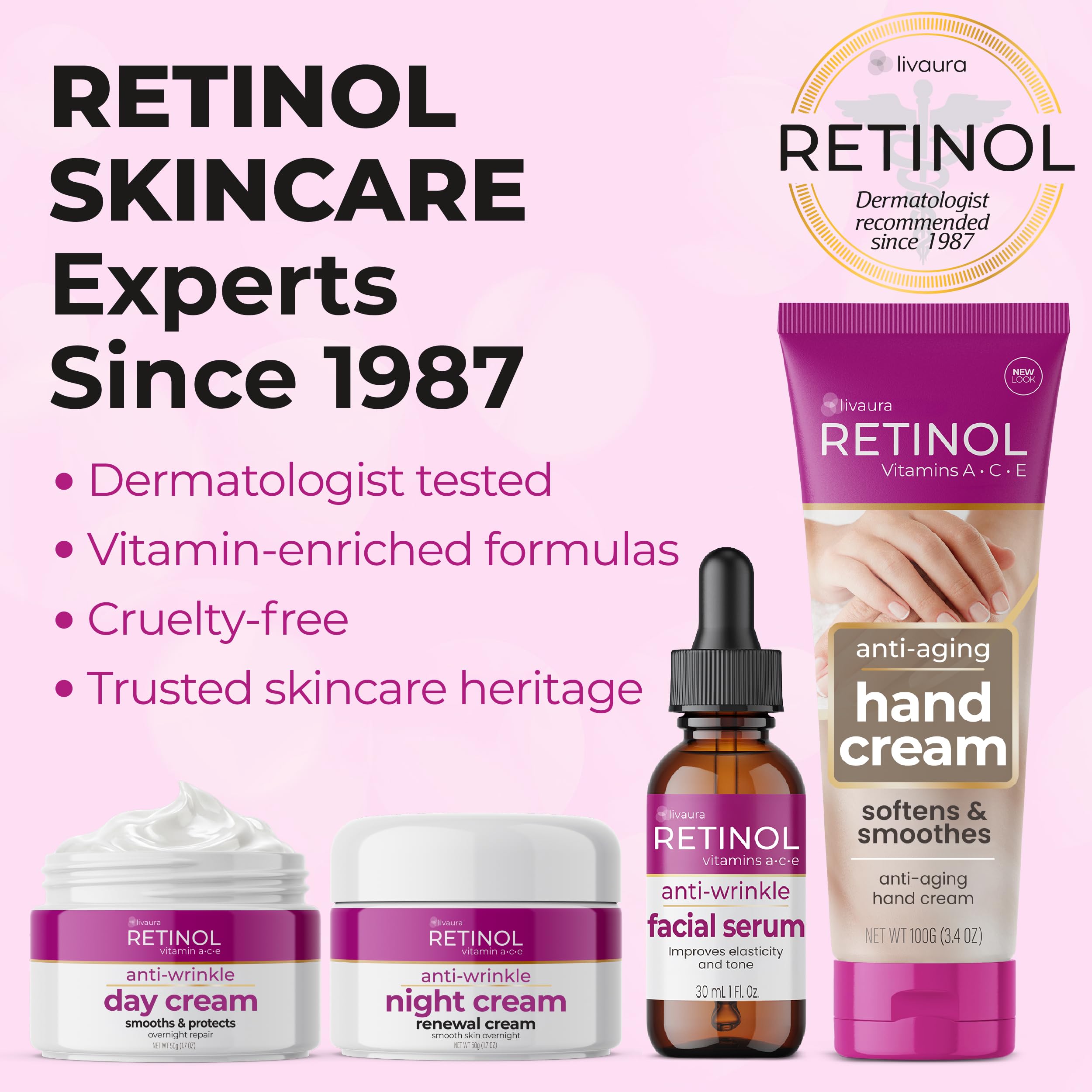 Retinol LIVAURA label close-up showing ingredients, transparent benefit info