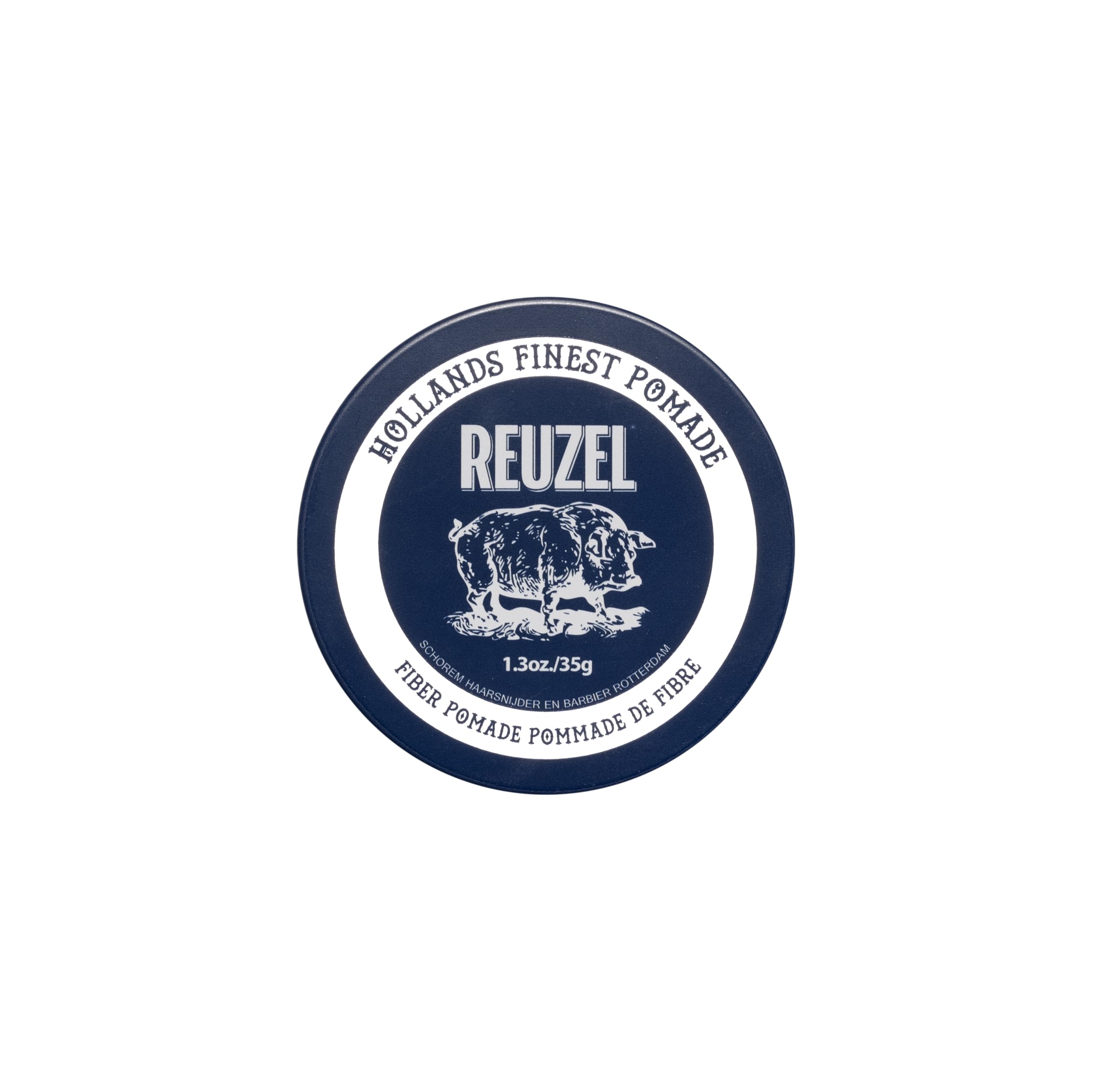 REUZEL front can of fiber pomade showing label and vanilla mint scent, highlights easy handling