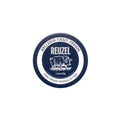 REUZEL front can of fiber pomade showing label and vanilla mint scent, highlights easy handling