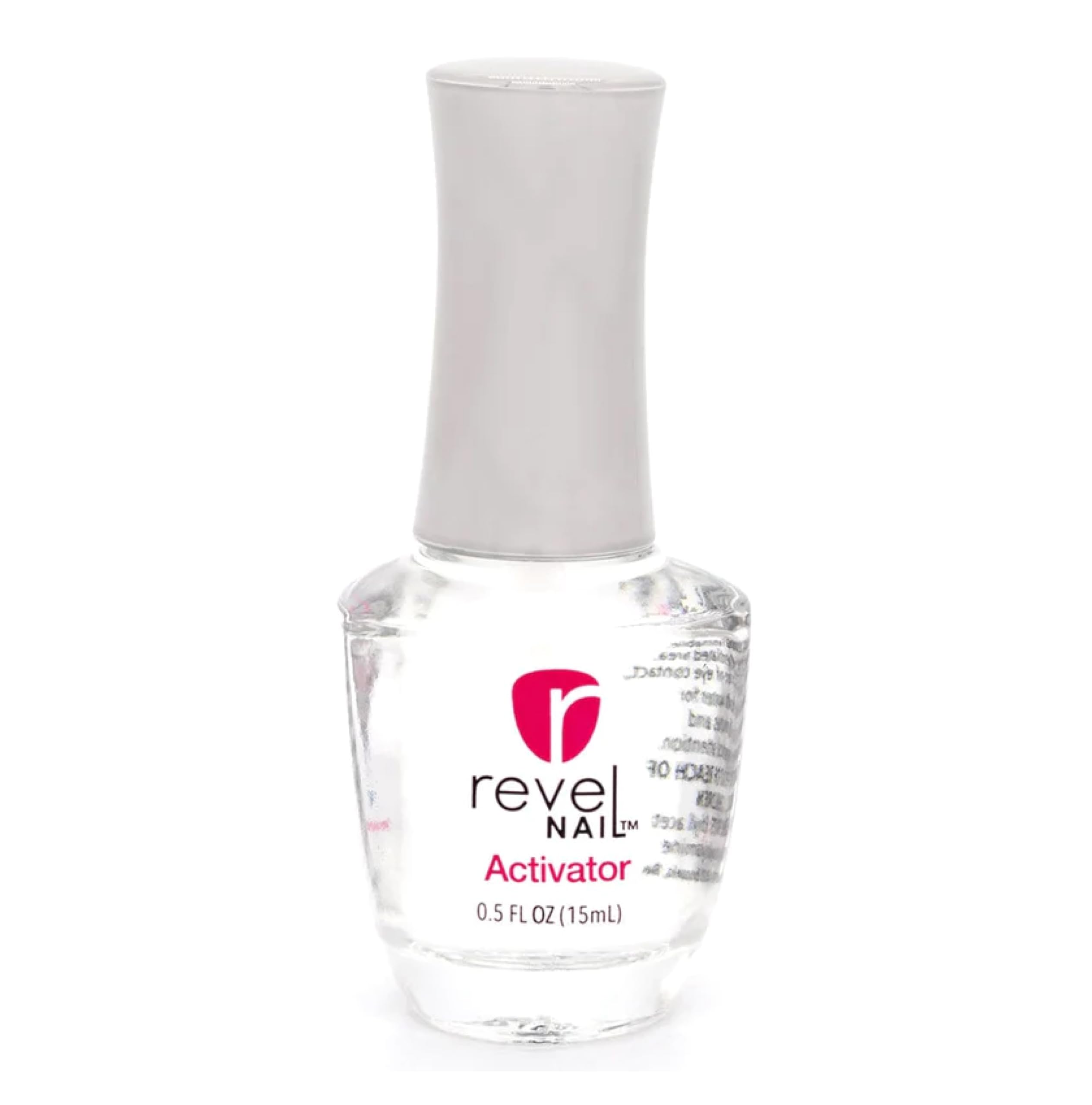 Revel Nail activator front bottle showing label and compact 0.5 oz size for easy storage