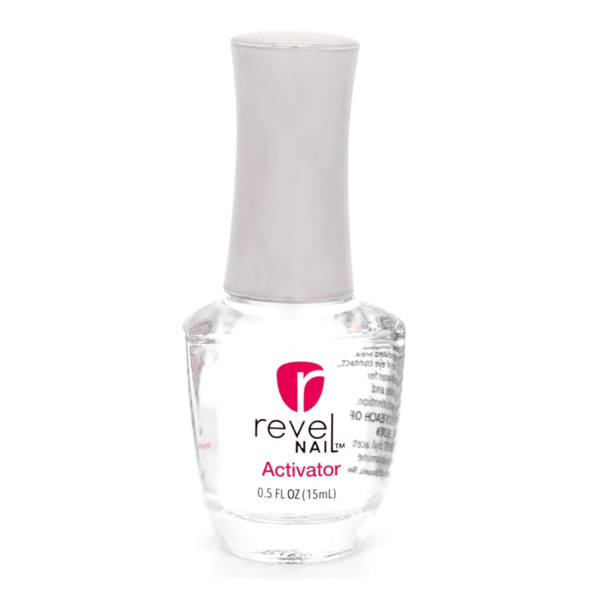 Revel Nail activator front bottle showing label and compact 0.5 oz size for easy storage