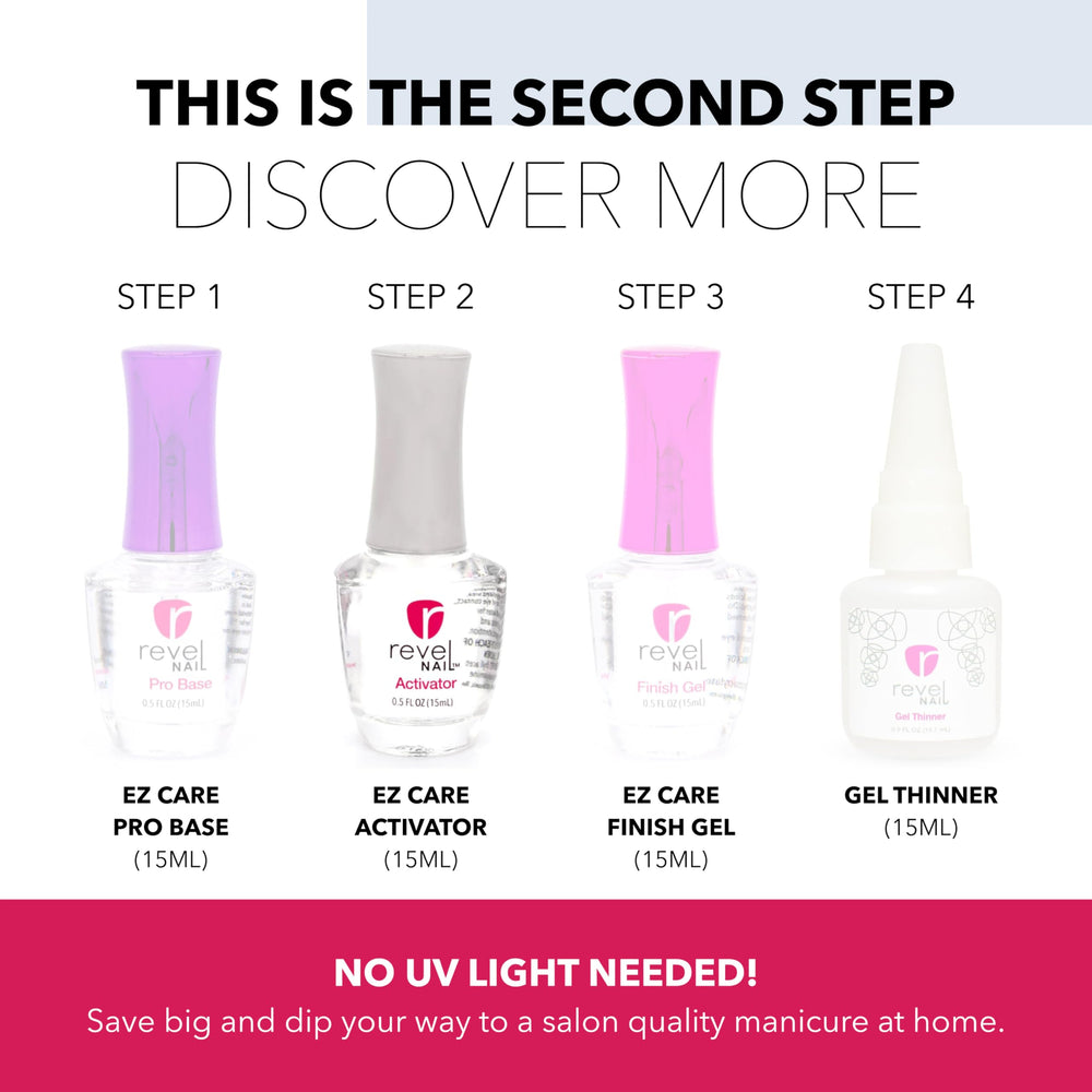 Droplet of Revel Nail activator on nail surface showing smooth texture and quick setting benefit