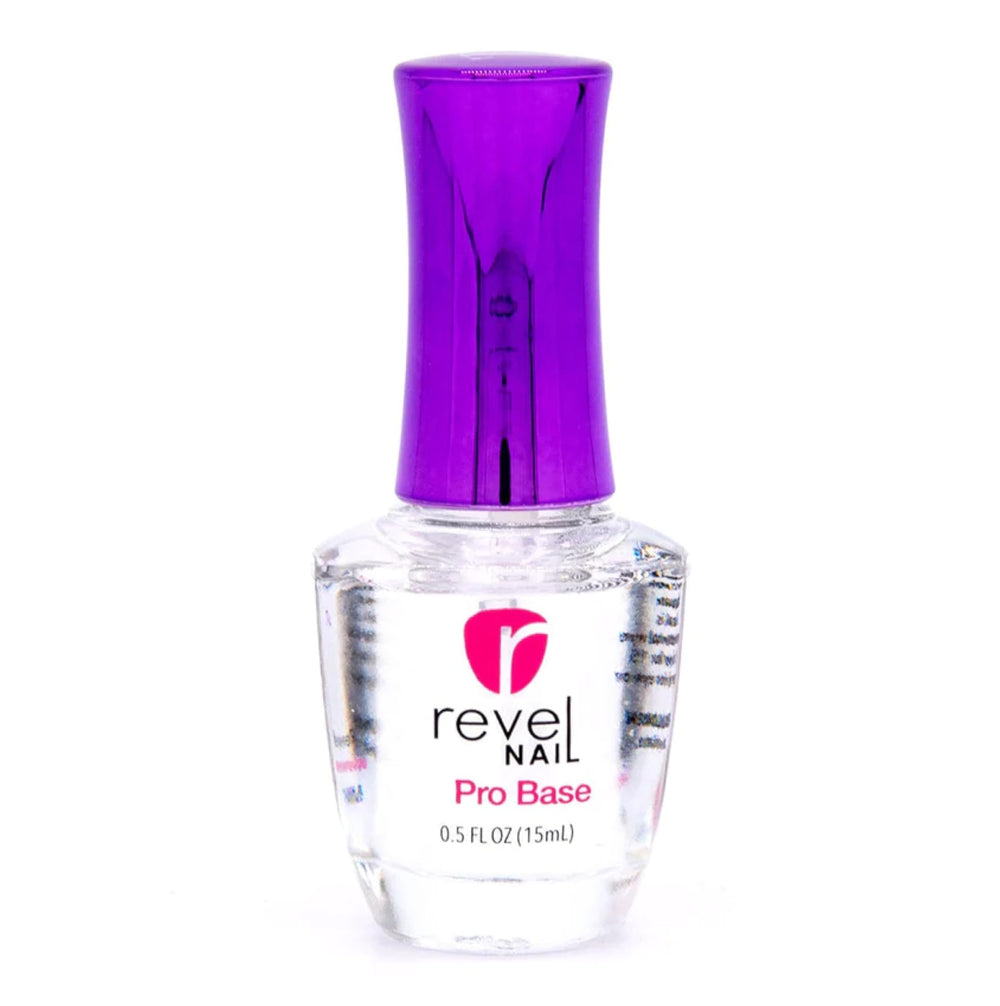 Revel Nail base coat front bottle showing label and compact size for easy storage