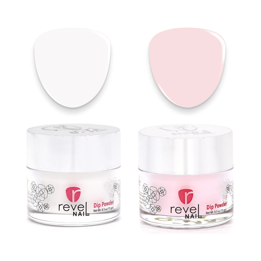 Revel Nail front packaging showing both sheer pink and french powders for easy selection