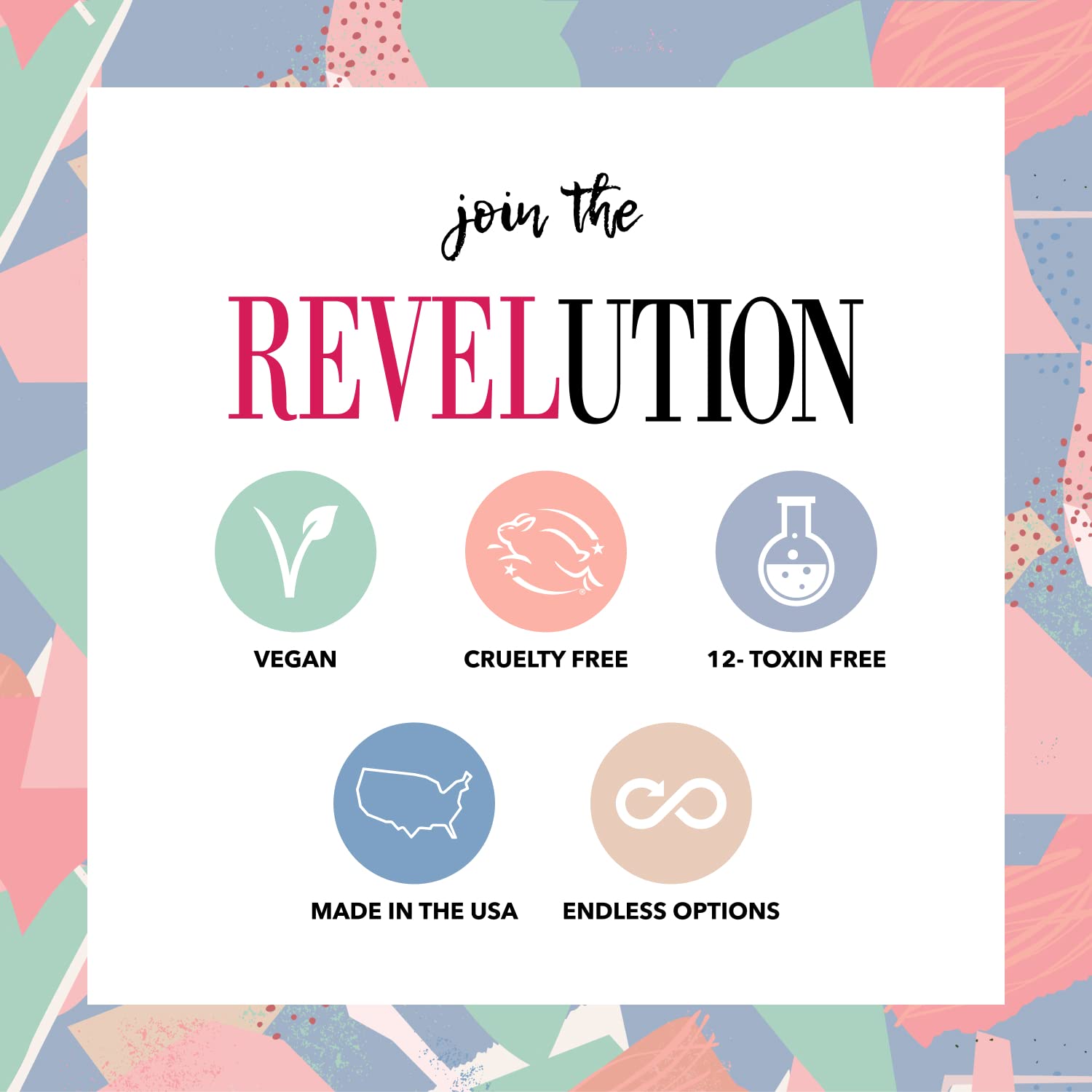 Revel Nail ingredients label highlighting Vitamin E and Calcium benefits for nails