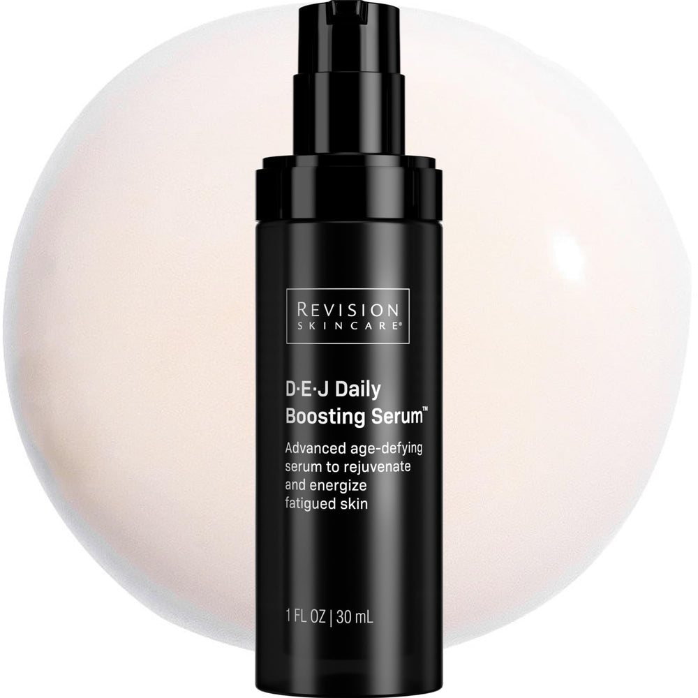Revision Skincare D·E·J bottle front view showing sleek packaging benefit of professional formula