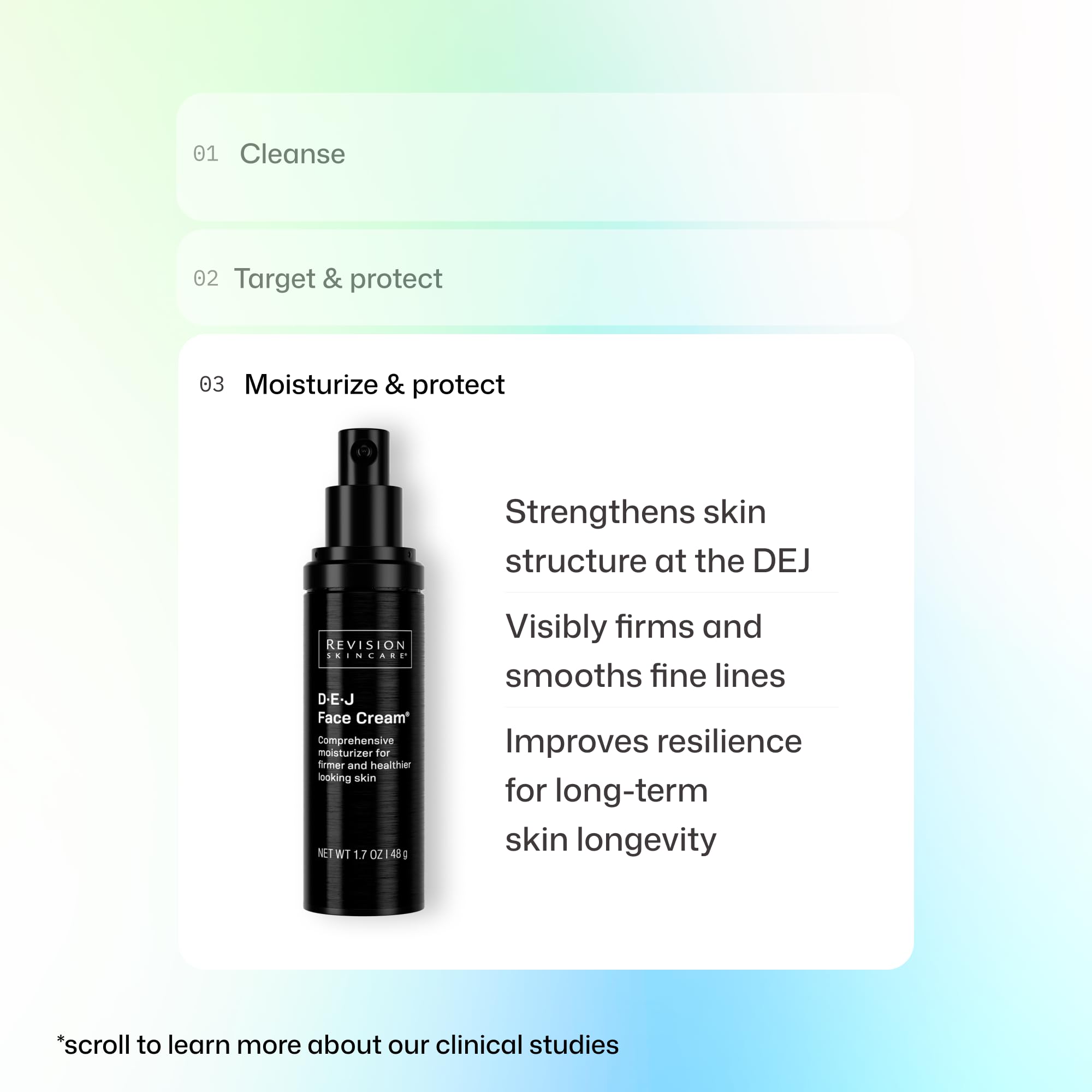 Revision Skincare D·E·J paired with sunscreen showing AM routine protection benefit