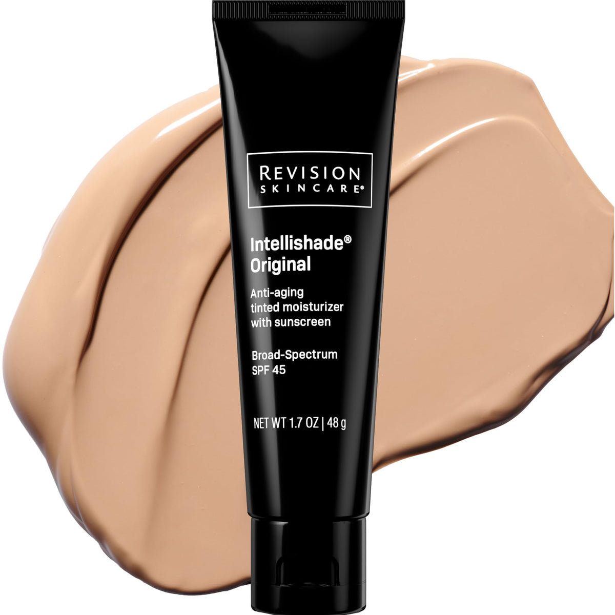 Revision Skincare front packaging shows tinted SPF 45 for easy daily protection
