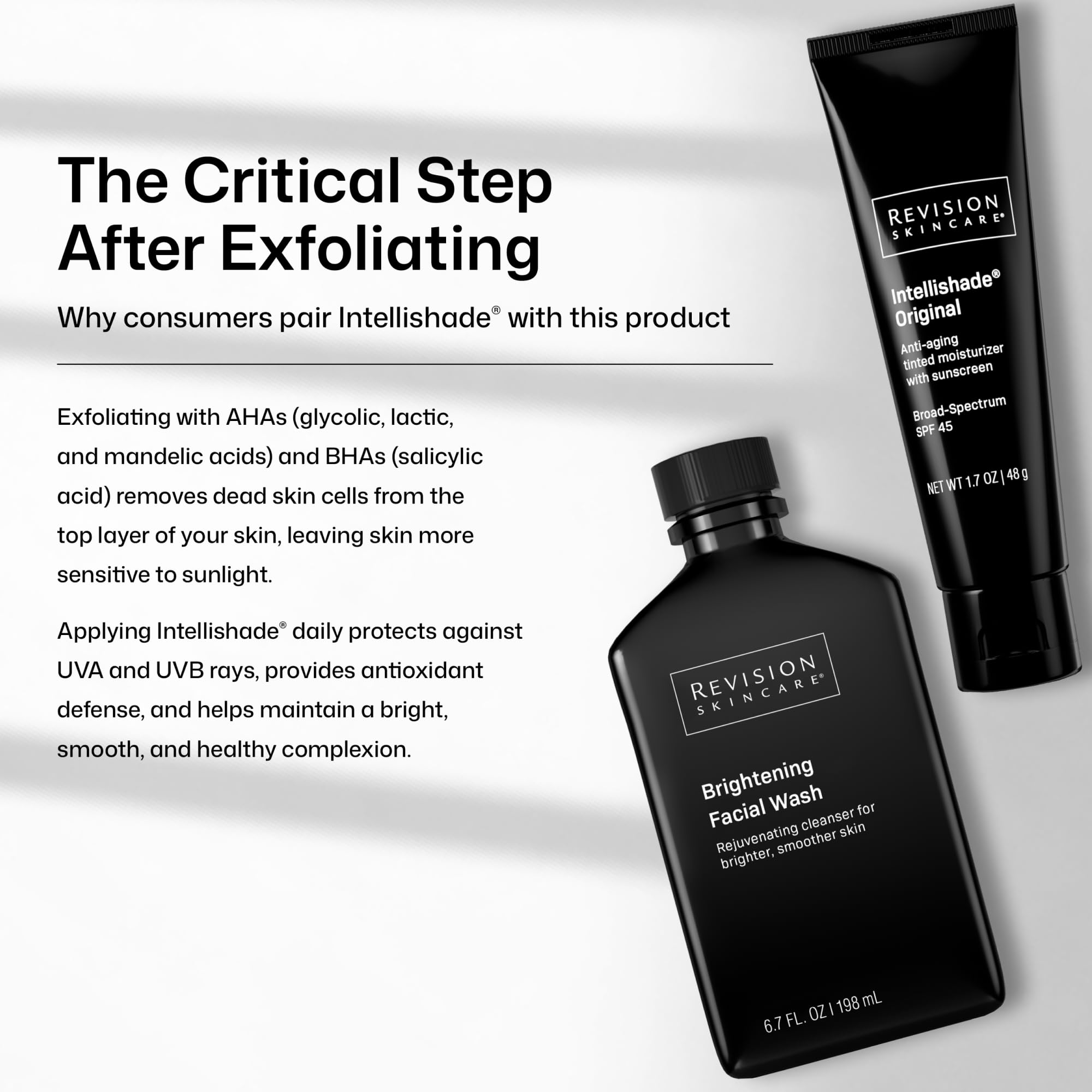 Revision Skincare bottle in morning light suggesting brightening and refreshed skin benefit