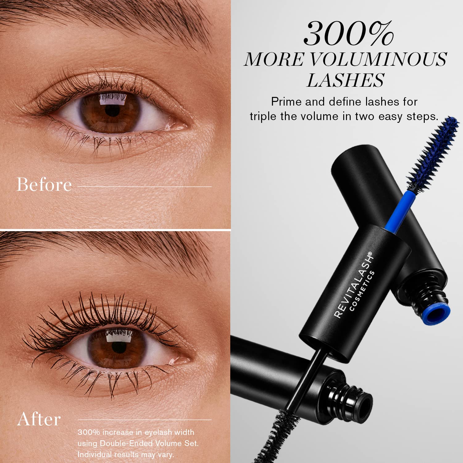 RevitaLash product held in hand showing size and travel-friendly benefit