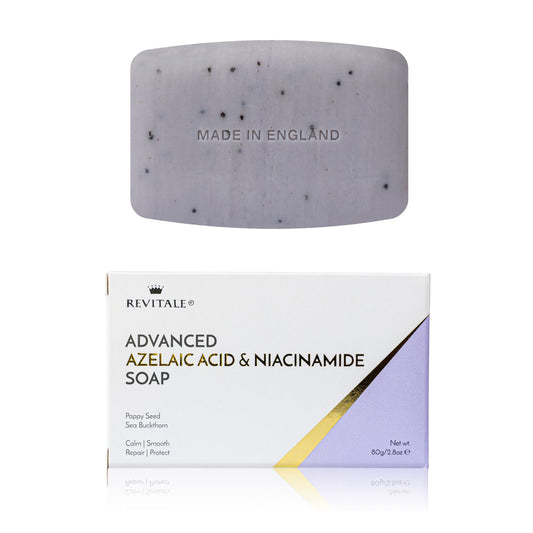 REVITALE front packaging showing calming cleansing bar and benefits