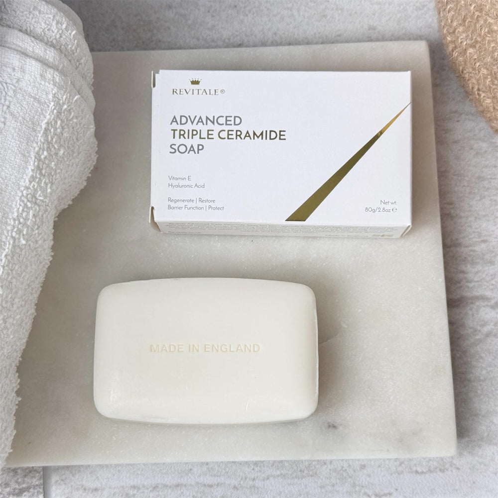 REVITALE bar on bathroom shelf styled for everyday skincare convenience