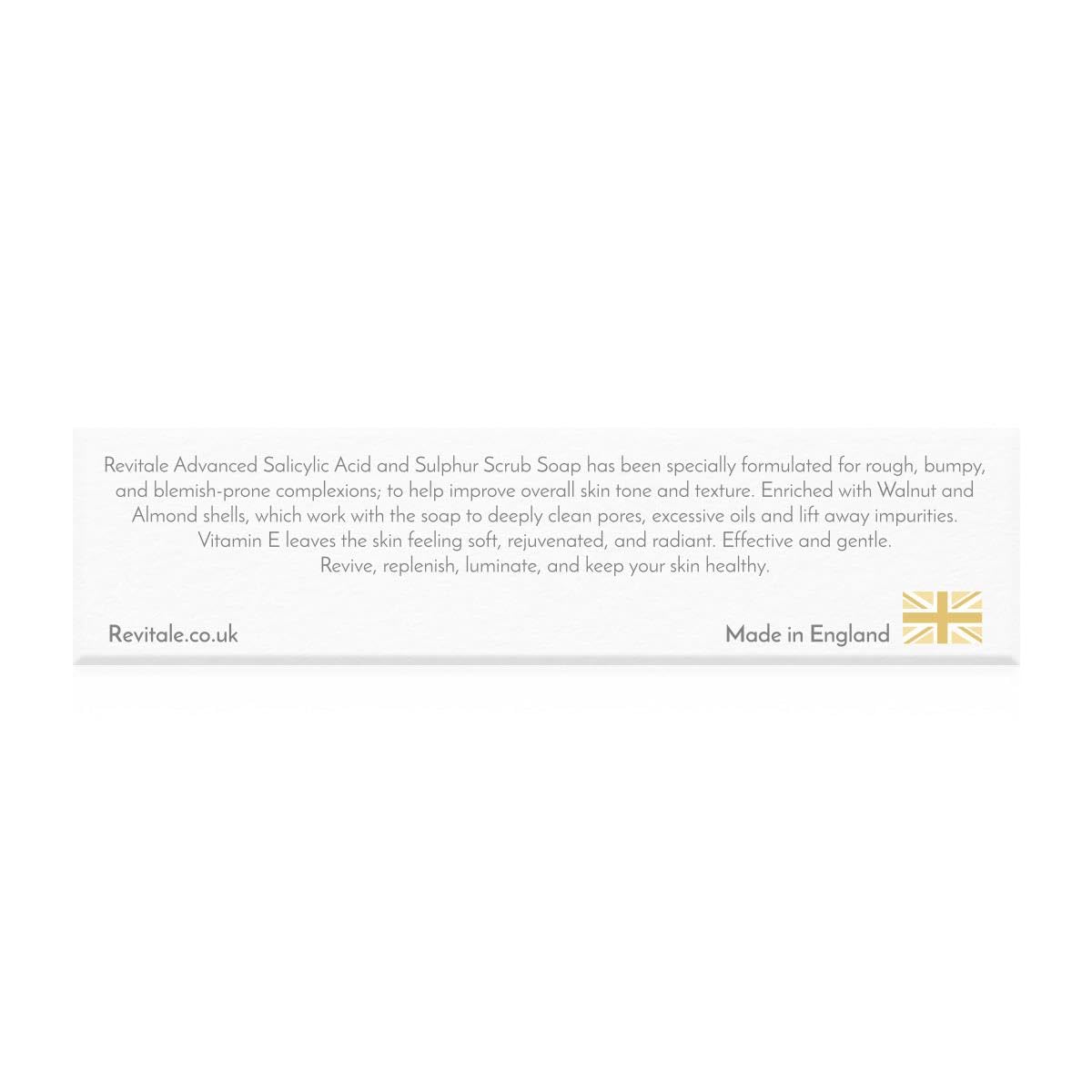 REVITALE packaging back with ingredient list and dermatologically tested note