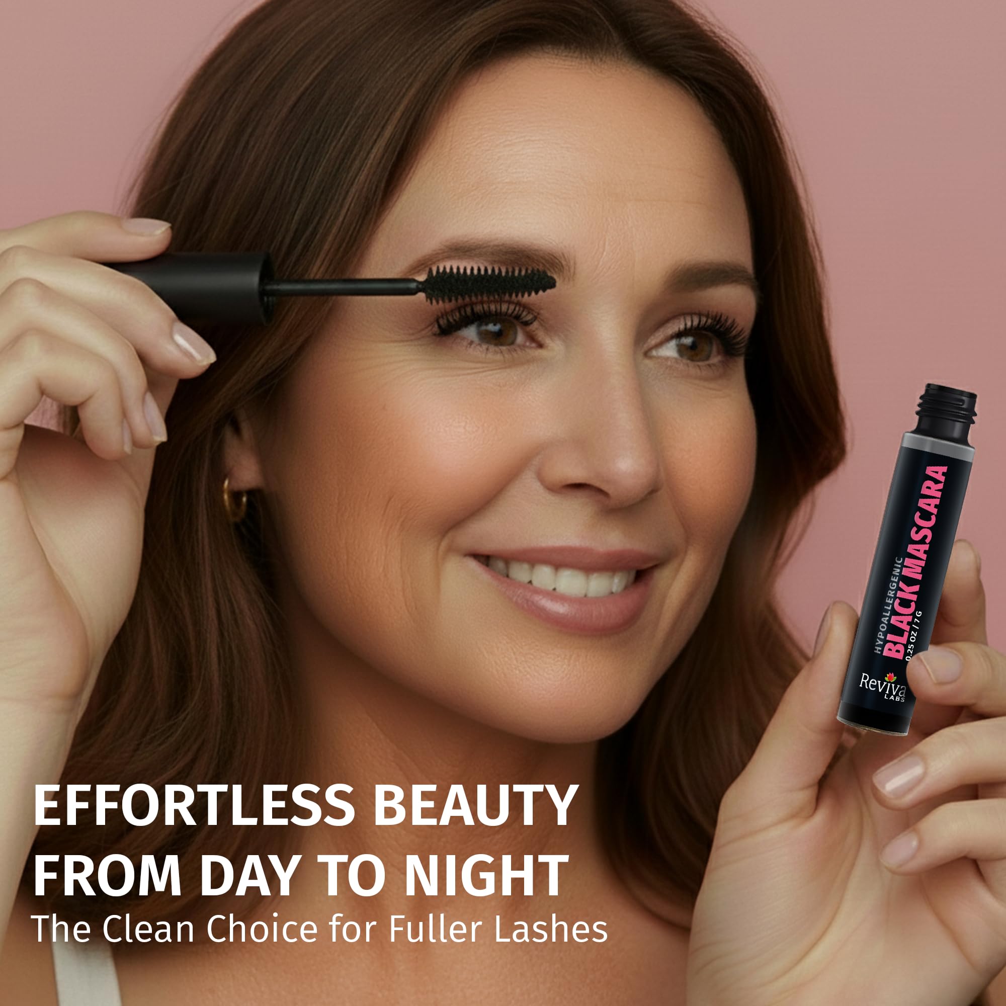 Reviva Labs mascara on bathroom vanity suggesting daily use for sensitive eyes