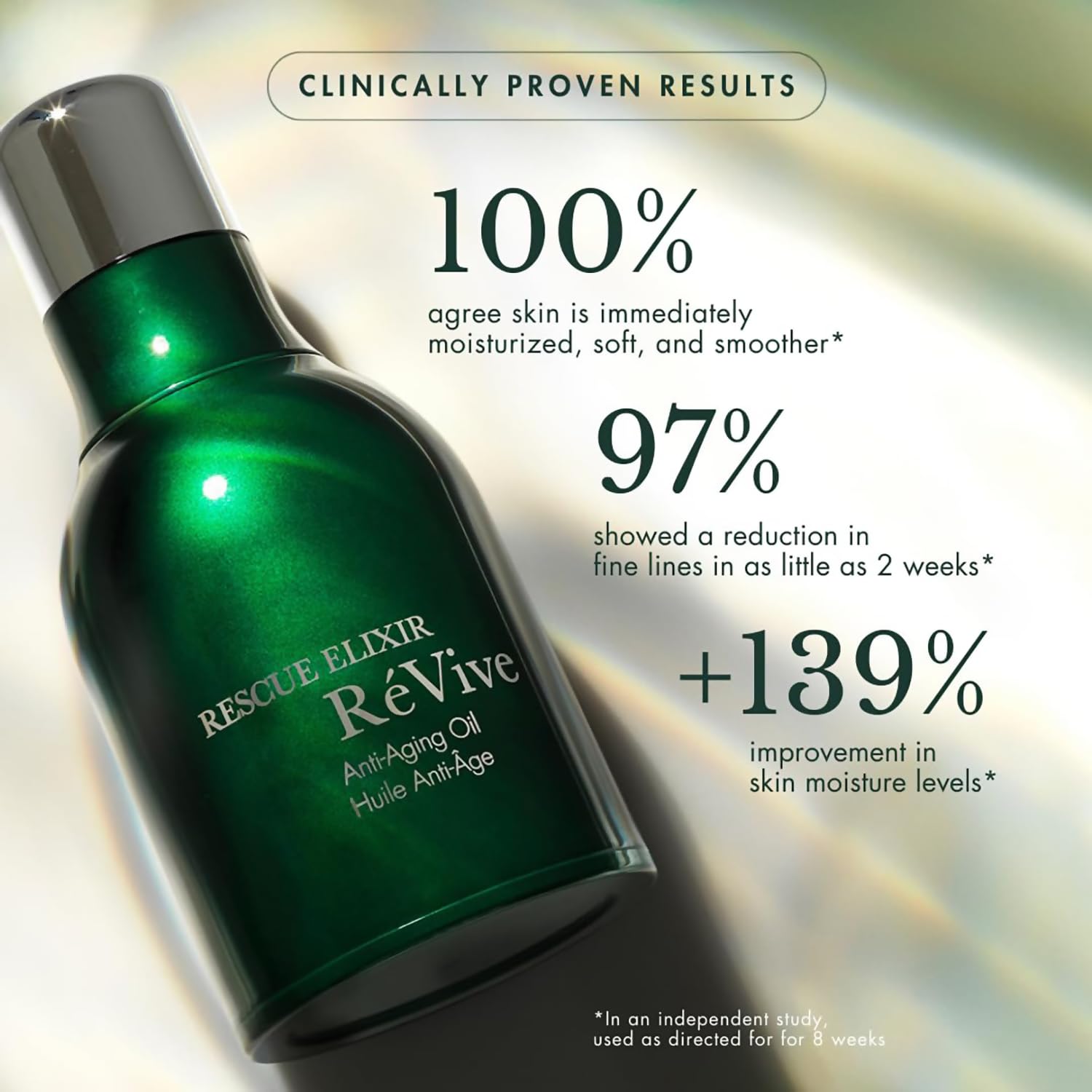 RéVive close-up oil texture highlighting lightweight absorbent feel and smooth finish