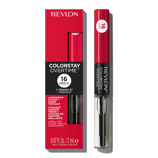 Revlon product front packaging showing shade 040 Forever Scarlet and dual-ended design for bold color