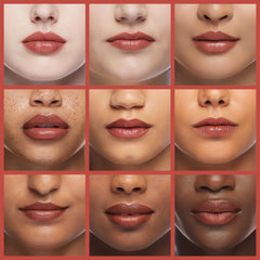 Revlon Abstract Orange lip swatch on model showing warm tone and natural luminous finish