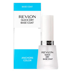 Revlon base coat front bottle showing clear glass and label, ensures smooth foundation