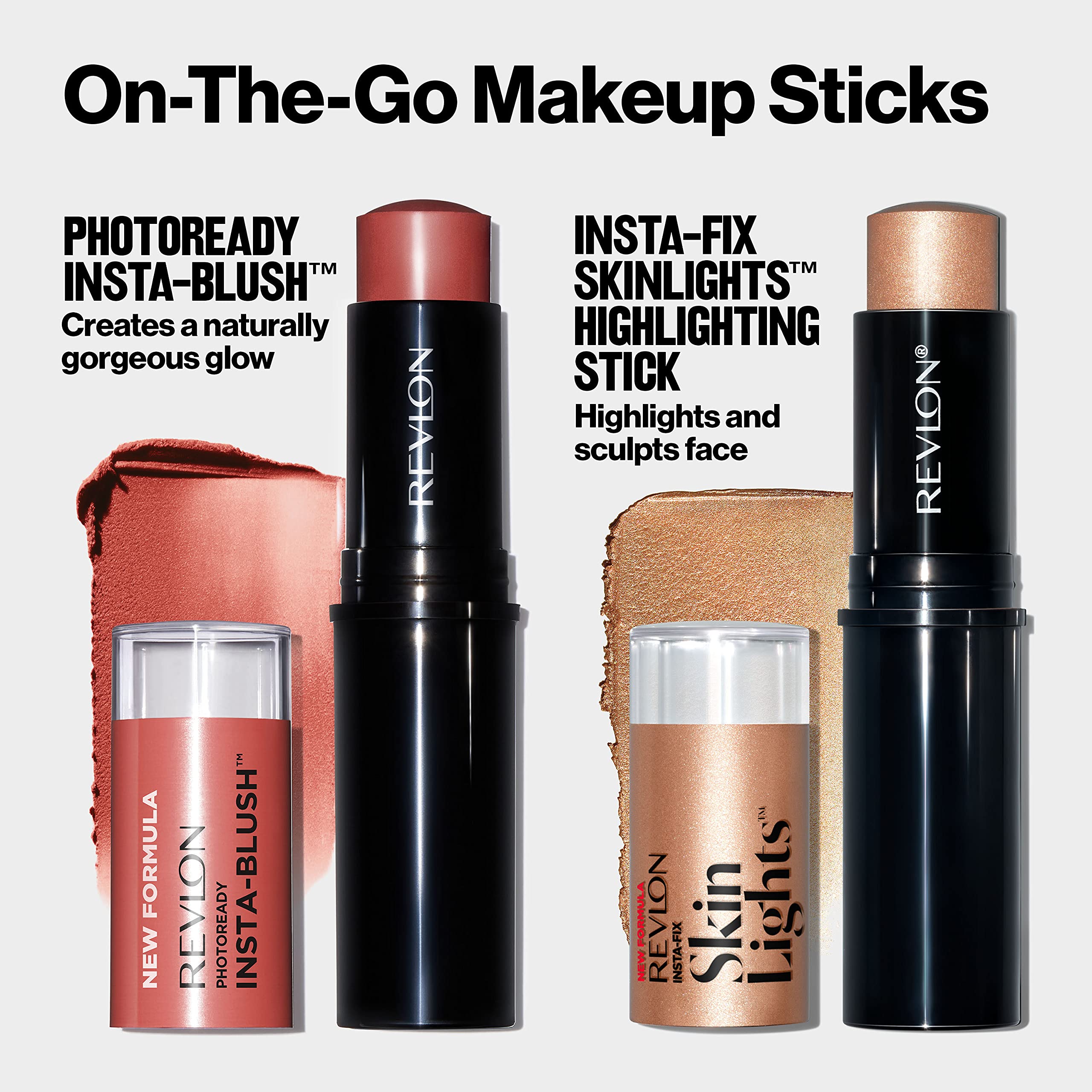 Revlon blush stick applied on cheeks in lifestyle scene for effortless touch-ups