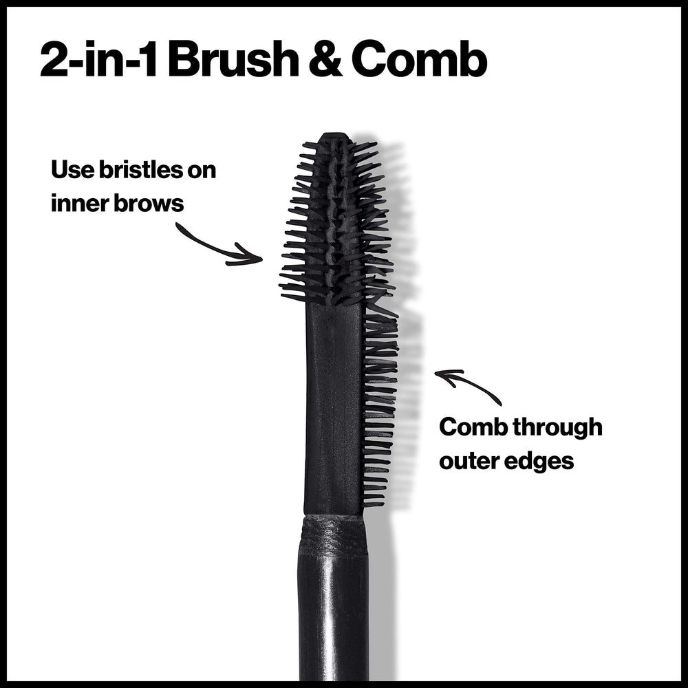 Revlon brow fiber filler before and after demonstrating fuller brows