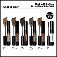 Revlon brow fiber filler inside makeup bag illustrating travel-ready compact size