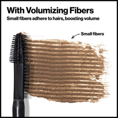 Revlon brow fiber filler texture closeup showing volumizing fibers