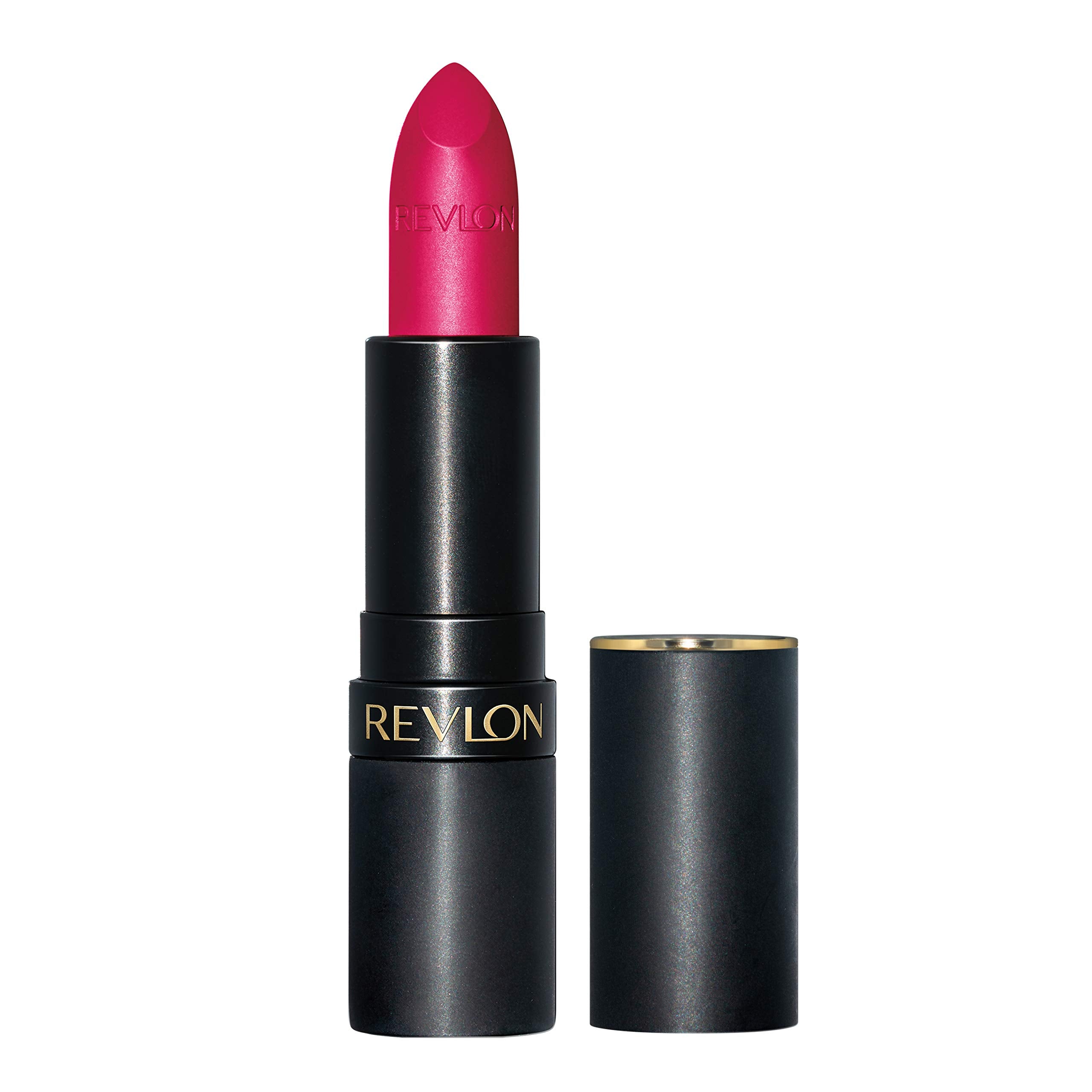 Revlon lipstick front packaging shows sleek tube and vibrant shade benefit: elegant presentation