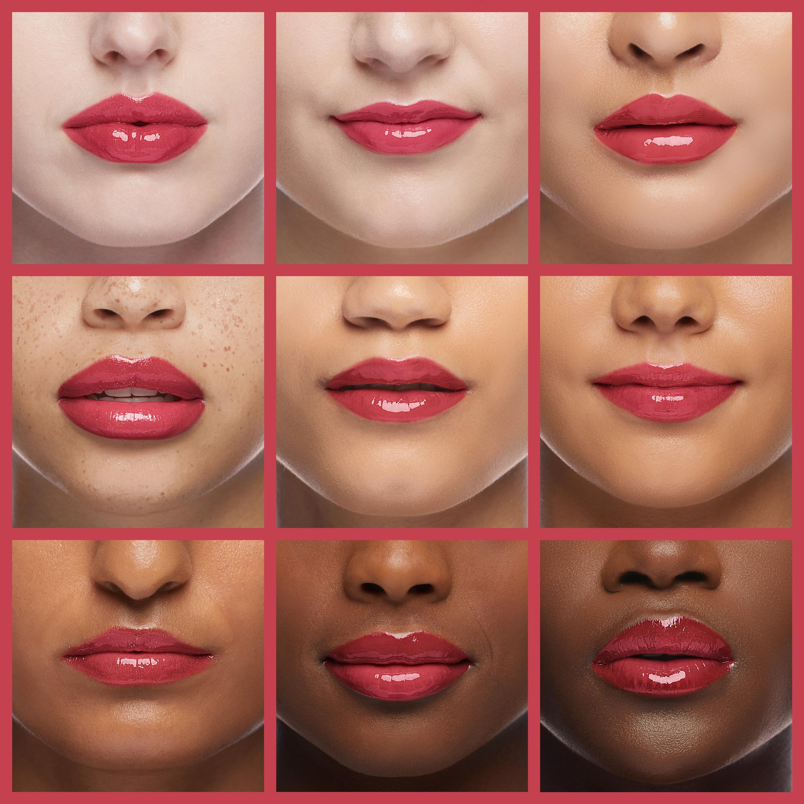 Clear gloss texture close-up highlighting Revlon moisturizing finish with vitamin E for comfort