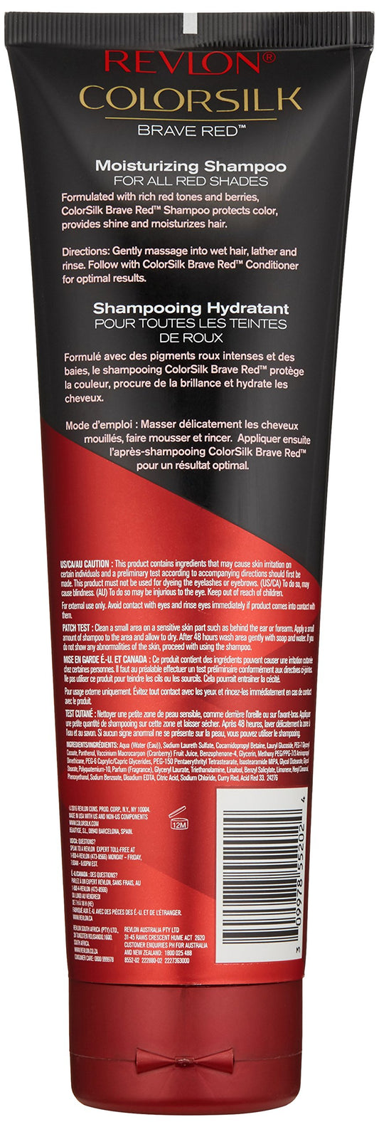 Revlon Colorsilk red shampoo held in hand to show size and easy-use benefit