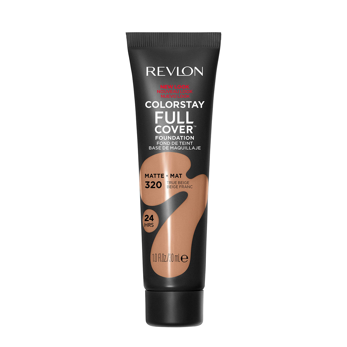 Revlon tube front showing 320 True Beige and compact travel-friendly size